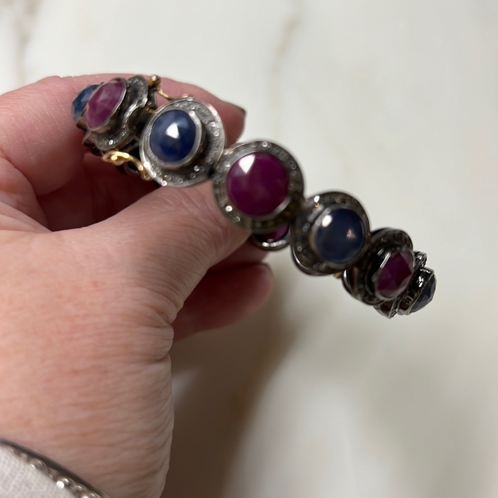 Sheryl Lowe silver pave diamond throughout sapphire and ruby bangle